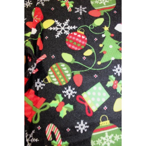 Womens Juniors Faded Glory Ankle Leggings Large 12-14 Christmas Ornaments Black - Picture 2 of 7
